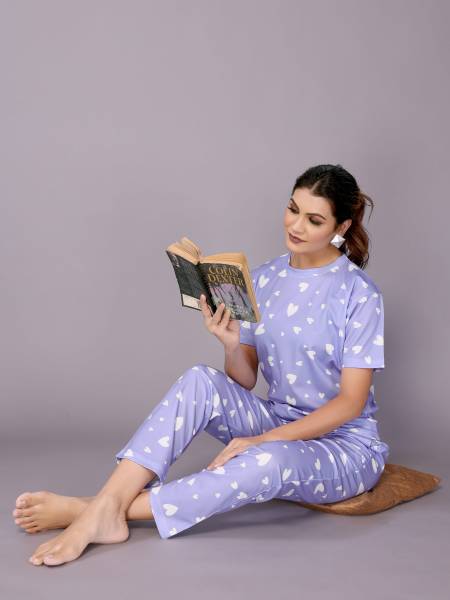 KITKET FASHION Women Printed Purple Night Suit Set