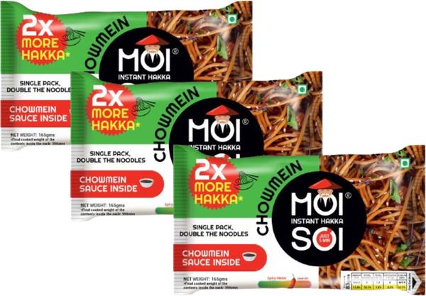 MOI SOI Instant Hakka Noodles-Flavour: Chowmein (Pack of 3 | 165g Each) Instant Noodles Vegetarian