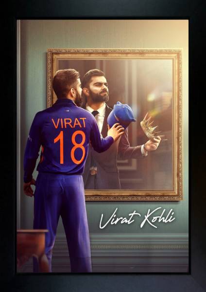 CrowdHall Virat Kohli Photo Frame | virat kohli framed poster Digital Reprint 13.5 inch x 10 inch Painting