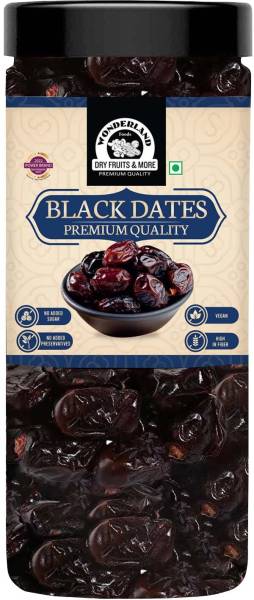 WONDERLAND Foods Premium Black Dates 400g Jar | Soft And Chewy Texture Khajur | Khajoor Dates