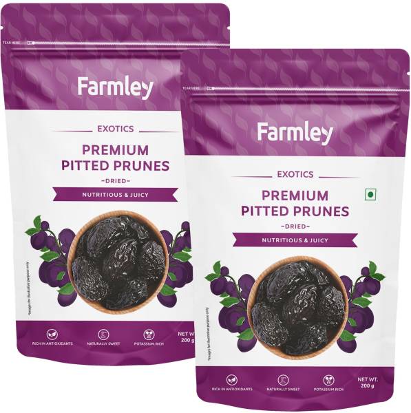 Farmley Premium Pitted Prunes 400g, (Pack of 2- Each 200g) Prunes