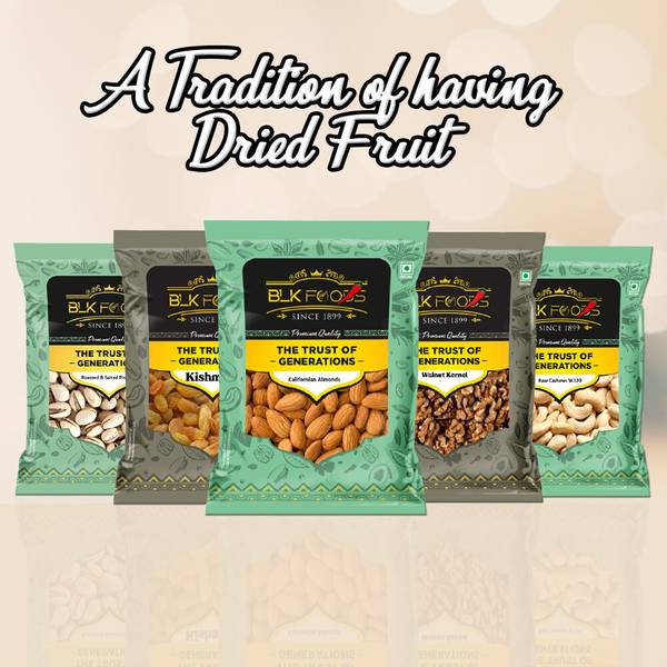 BLK FOODS Dry fruits combo pack of Healthy i Badam Kaju Pista Kishmish Akhrot (150g X 5 ) Cashews, Almonds, Pistachios, Walnuts, Raisins