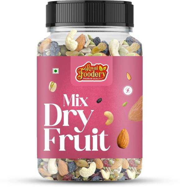 Royal foodery Mix Dry Fruit | Panchmeva | 1KG | JAR Almonds, Cashews, Dates, Raisins, Wet Dates, Walnuts, Amla, Wet Dates