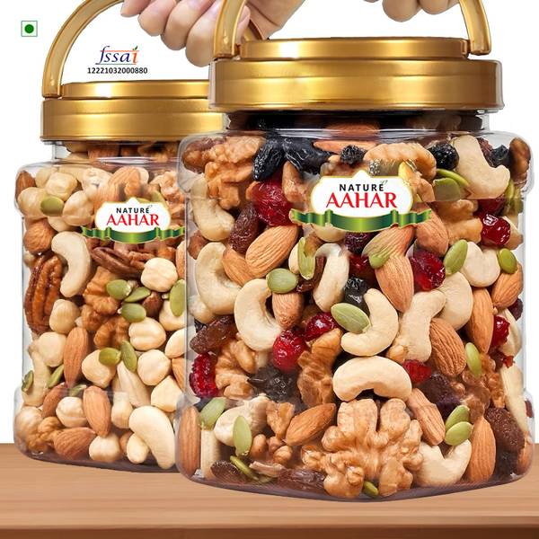 Nature Aahar Mix Dry Fruit | Panchmeva | 500gm | JAR | Almonds, Cashews, Raisins, Dry Dates, Figs, Pistachios, Walnuts, Assorted Fruits & Nuts
