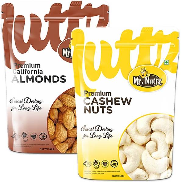 Mr.Nuttz Premium California Almond (500g) & W320 Cashew (500g) 1kg Dry Fruits Combo Pack- Almonds, Cashews