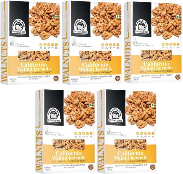 WONDERLAND Foods California Walnut Kernels Premium Quality 1Kg (200gm x 5) Without Shell (Snow White Color) Walnuts