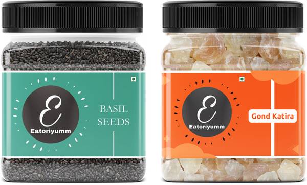 Eatoriyumm Gond Katira & Basil Seeds Combo | Natural Summer Coolants | 100% Pure & Natural Assorted Seeds & Nuts