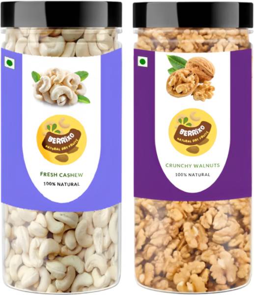 Berrixo Dry Fruits 300g Combo Pack - Kaju 150g, Akhrot Giri 150g Jar Each - Cashews, Walnuts