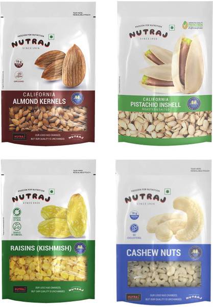 Nutraj Dry Fruits Combo Pack 800g, California Roasted Salted Pistachios, Cashews, Almonds, Raisins