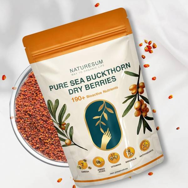 NATURESUM Himalayan Sea Buckthorn Berries Dry High in Omega 3-6-9 & Rare 7 & Vitamin C Bilberries