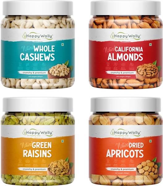 HappyWally Dried Fruit Combo ( Almond, Cashew, Apricot, Green Raisins 250g Each ) Almonds