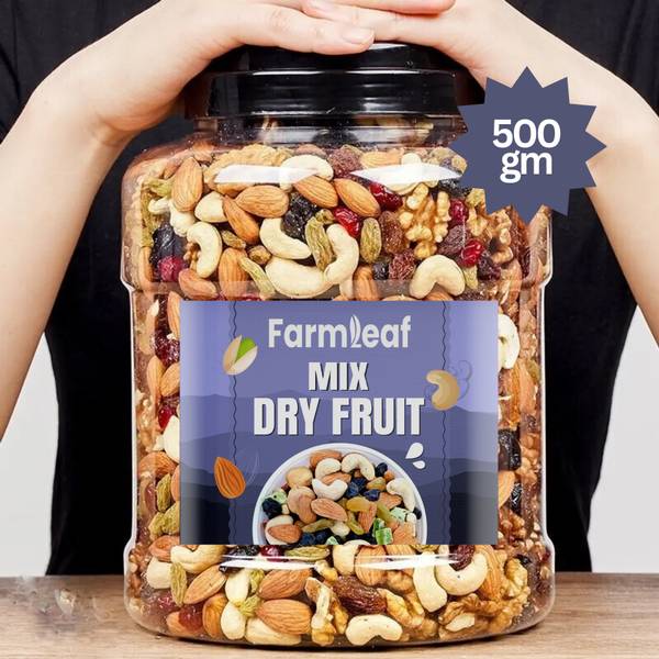 FarmLeaf Mix Dry Fruit | Mewa Mix | 500gm | AA Almonds, Cashews, Raisins, Dry Dates, Apricots, Gooseberry