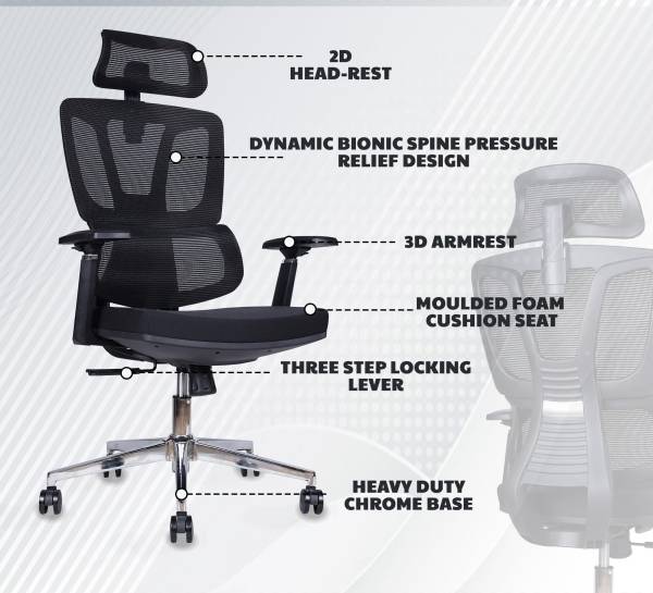 Oakcraft Ergonomic Mesh High Back Office Chair With Auto Adjustable Lumbar Support Black Mesh Office Adjustable Arm Chair