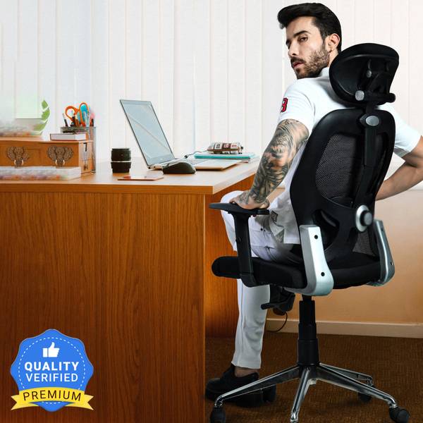 Seventh Heaven Office Chair High Back with Dynamic Lumbar Support - 3 year warranty Fabric Office Adjustable Arm Chair