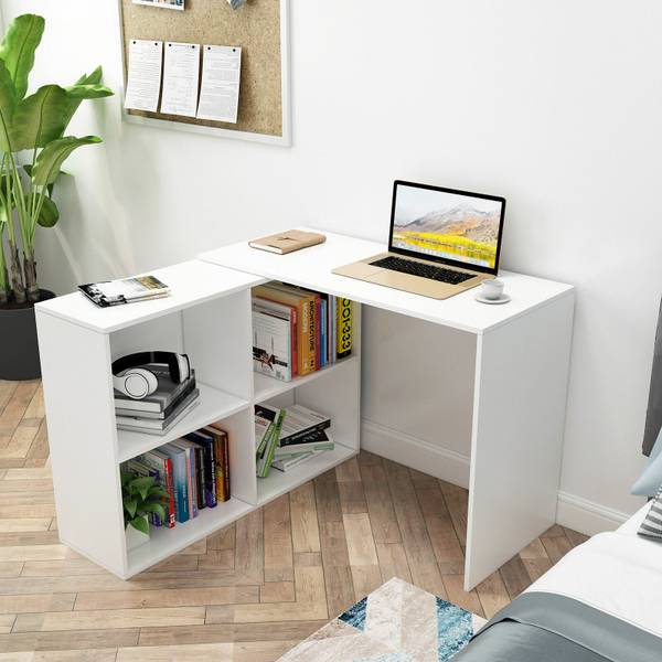 FURNEASER Maggen Computer Table with BookShelf, Workstation, Foldable