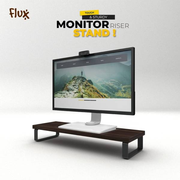 Flux Flux Wooden Monitor Stand Organizer & Wall Mounted Plant Shelf Free Combo(Black) Engineered Wood Office Table