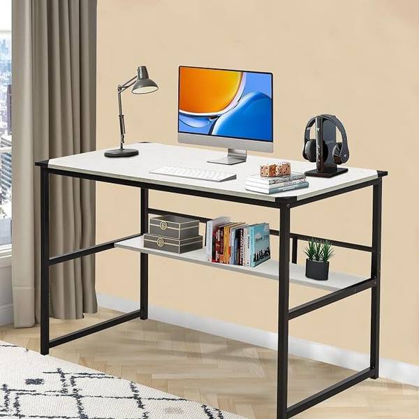 TONY STARK Wooden Multipurpose Computer Desk & Study Table With Metal Frame For Home&Office Engineered Wood Office Table