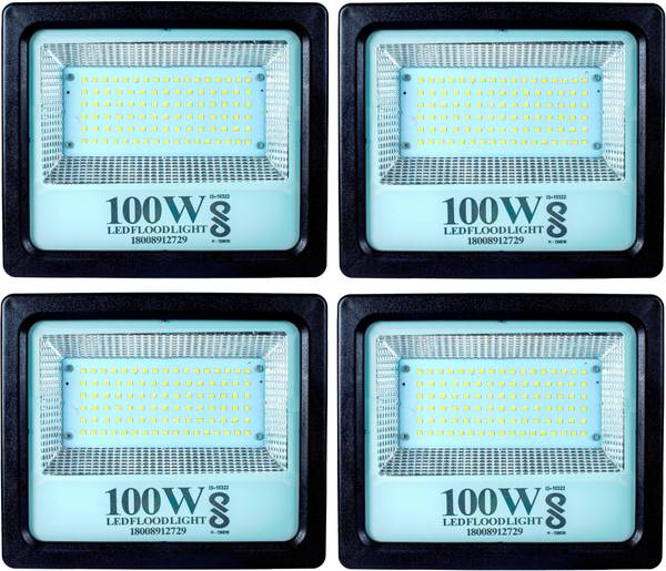 PE 100W BIS Approved PC Body LED Flood Halogen Light With 2 Year Warranty - Pack of 4 Flood Light Outdoor Lamp