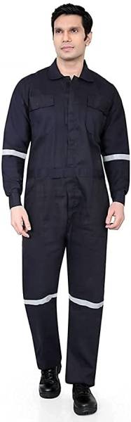 RuhMish Men's Cotton Industrial Boiler Suit with Reflective Tape Coverall (SIZE-XL) Paint Coverall