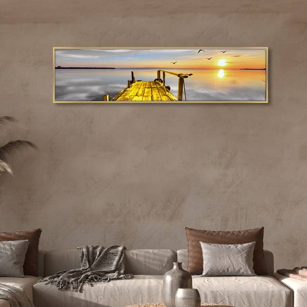 Painting Mantra Landscape by the peir Sun rise on Water Canvas Wall Art Print for Home Decor Canvas 13 inch x 47 inch Painting