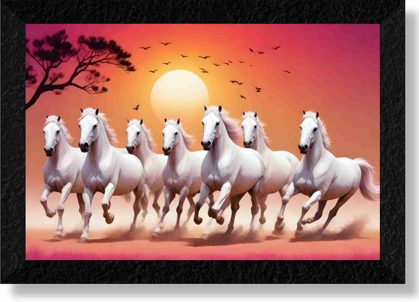 saf 7 Running Horses Premium framed for wall decoration, living room Digital Reprint 20 inch x 14 inch Painting