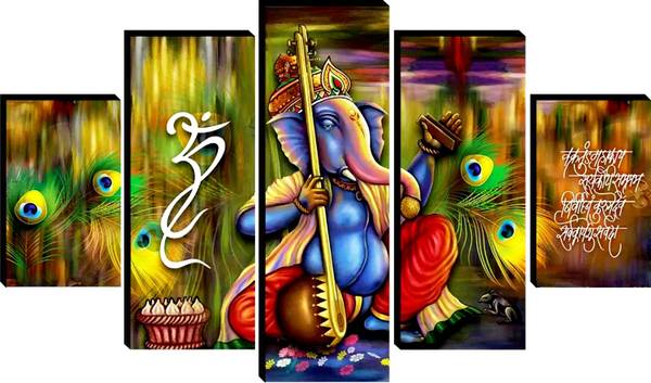 SNDArt (5P-9641)Lord Ganesha Home Decor 5 Panel MDF Digital Reprint 18 inch x 30 inch Painting