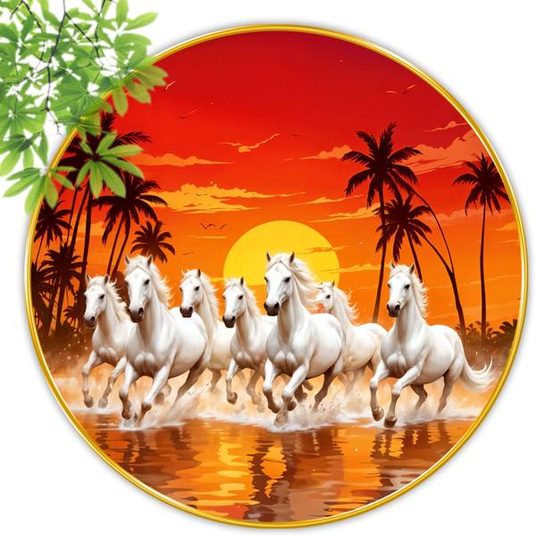 saf Seven Horse Premium gold strip framed wall paintings for wall decoration Digital Reprint 23 inch x 23 inch Painting