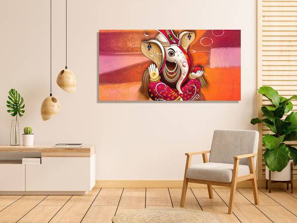 walleraa Canvas Painting for wall decoration | Ganesha Wall Decor for Home & Office Canvas 48 inch x 24 inch Painting