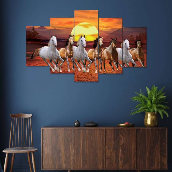 JAINY ART CLUB 7 Running Vaastu Horses Mdf UV Coated Wall painting for Decoration Digital Reprint 17 inch x 30 inch Painting