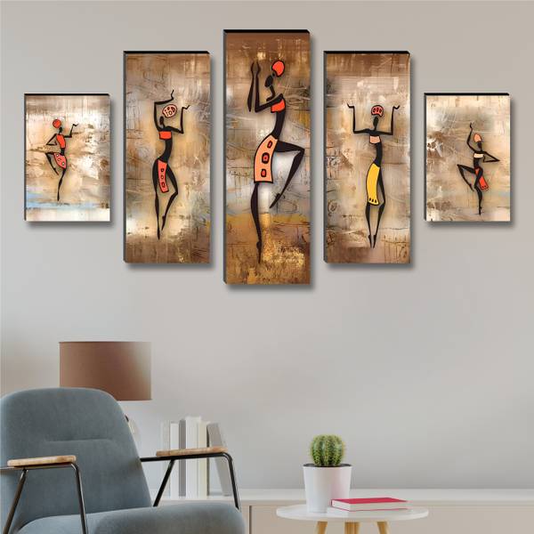 saf African Lady UV Textured Set of 5 Home Decorative Pack of 5
