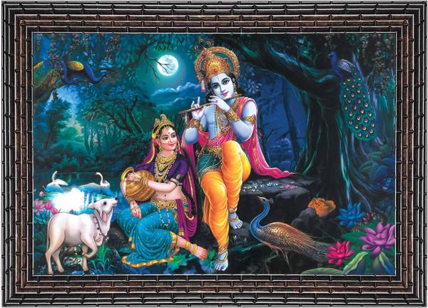 Indianara Radha Krishna Framed Art Print for Room Decor Digital Reprint 10 inch x 13 inch Painting