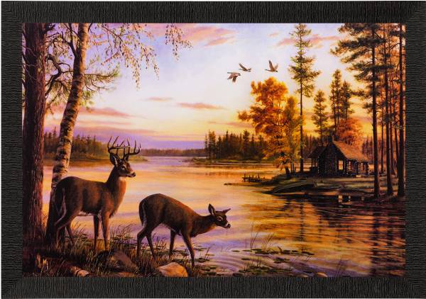 Flipkart SmartBuy eCraftIndia Deer Drinking Water Matt Textured UV Art Painting Oil 11 inch x 14 inch Painting