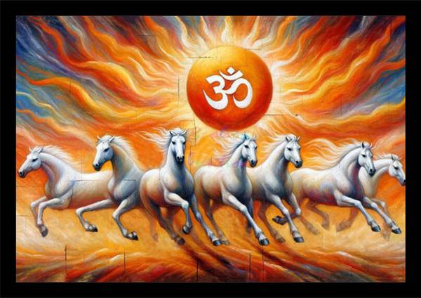 PERSONALIZED WORLD Customize 7 horse running photo, Vaastu 7 horses frame, Seven running horses picture Digital Reprint 12 inch x 9 inch Painting