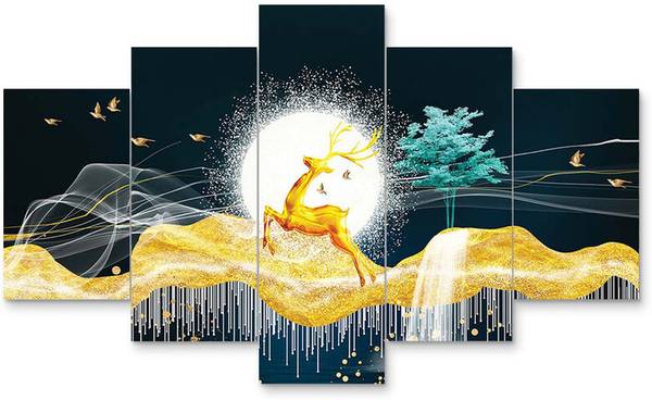 Navya Crafts Nature Set Of Five Wall Painting For Home Decoration , Paintings for living room Digital Reprint 17 inch x 30 inch Painting