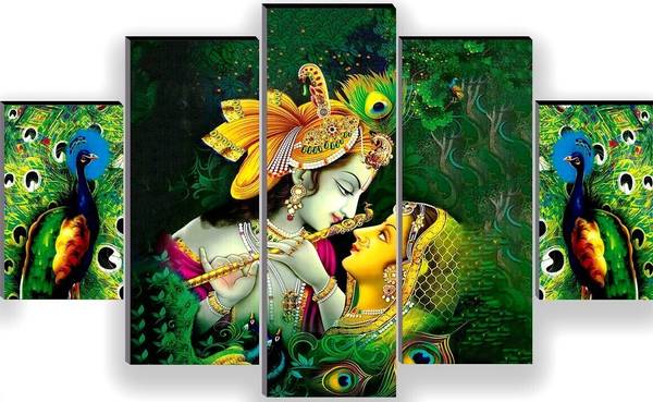 SNDArt Set Of 5 Radha Krishna Wall Paintings for home Decorative Gift Items Digital Reprint 18 inch x 30 inch Painting