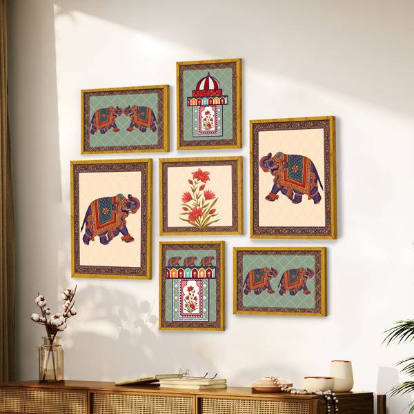 Painting Mantra Indian Art Print Elephant with Flower Wall Hanging For Home Decor Digital Reprint 44 inch x 44 inch Painting