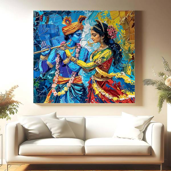 Indianara Radha Krishna Canvas Art Painting for Living | Bedroom | Pooja Room | Hotel Canvas 24 inch x 24 inch Painting