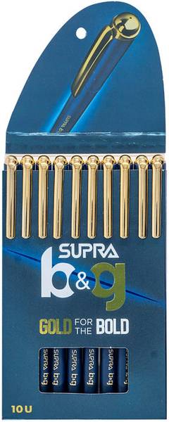 Supra B&G 0.7mm Stylish Blue Body With UV Golden Clip Ball Point Pen Card Pack Ball Pen