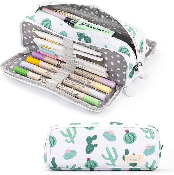 TREXEE Large Capacity Pencil Pouch with 3 Compartment Stationery Oxford Pencil Case College High School Supplies Cute Pen Pouch Korean Bag Stationery ...