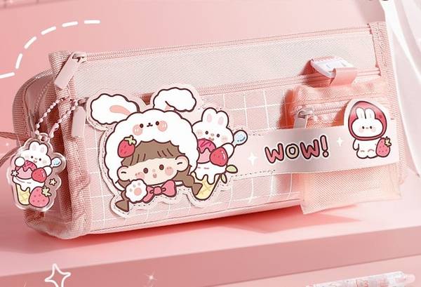 AR Jouiet Mansion Lovely Lucky Girl Large Capacity Stationary Pouch For Kids, School & College Students, With Mini Pocket Art Canvas Pencil Box