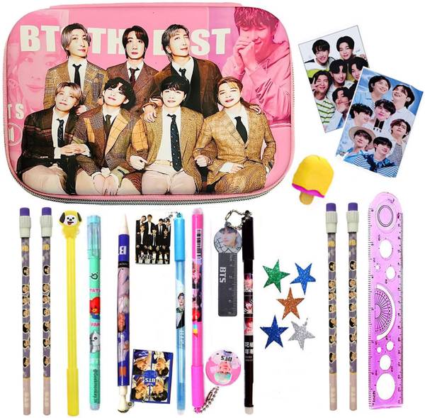 TITIRANGI Combo Stationery Gift Set for Kids BTS Pencil Box Pencil Pouch for Kids BTS Big Pouch with BTS All Stationeries Party Favor Return Gift Rakh...