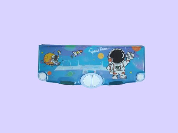 radhey preet Astronaut Print Multi Compartment Button Operated Magnetic Compass Box For Kids, Price For 1Pc Art Plastic Pencil Box
