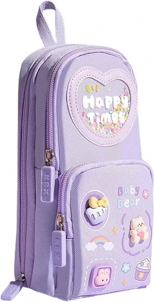 Devdhan Pencil Pouch 3 Compartment Pencil Case Stationary, Classes Imported Heavy Quality Pouch Art Polyester Pencil Box