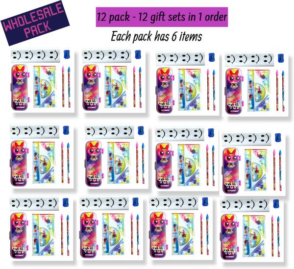 HI-FRIENDS Stationery birthday return gift set Powerpuff Girls, dextor, mickey mouse, minnions Art Plastic Pencil Boxes