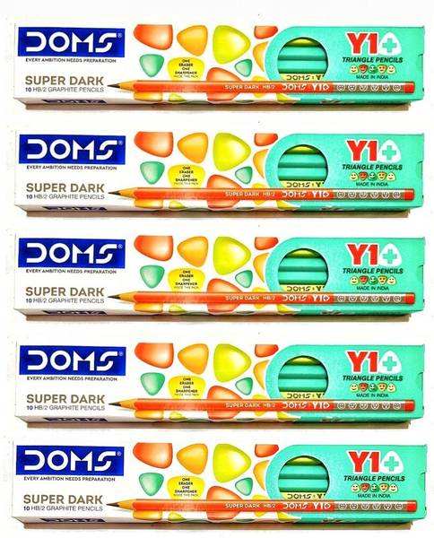 DOMS Super Dark 10 HB/2 Graphite Y1+ TRIANGLE pencil pack of 05 box (50 PCS) Pencil