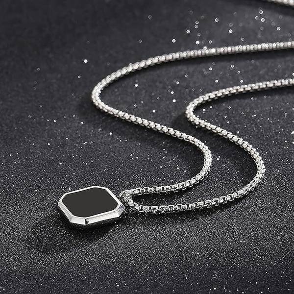 Bauble Cluster Black Cubic Bar Pendant Chain for Men & Boys |Stainless Steel |Birthday Gift Silver Stainless Steel