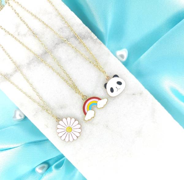 Jewels Wallah White daisy, Rainbow & Panda face Pendant gold chain Gold-plated Alloy Pendant Set