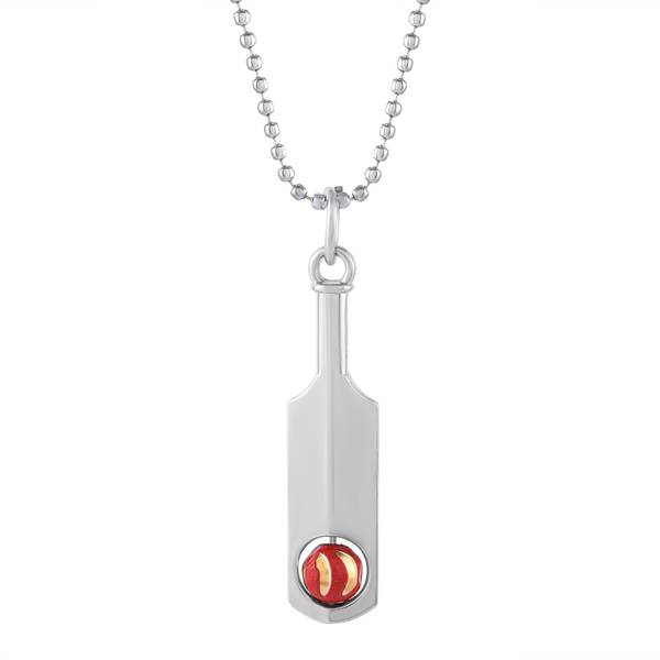 morir Silver Plated Brass Cricket Bat Ball Locekt Pendant Chain