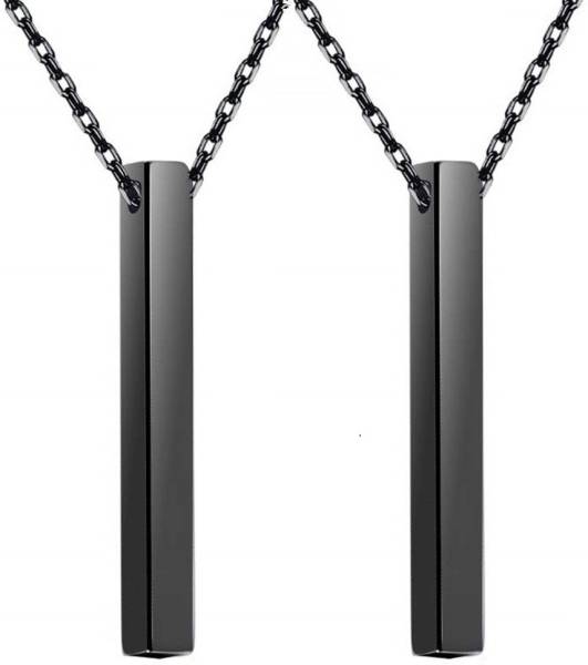 Adhvik 2 Pcs Black 3D Cuboid Vertical Bar Stick Locket Pendant Necklace Clavicle Chain Stainless Steel Pendant Set