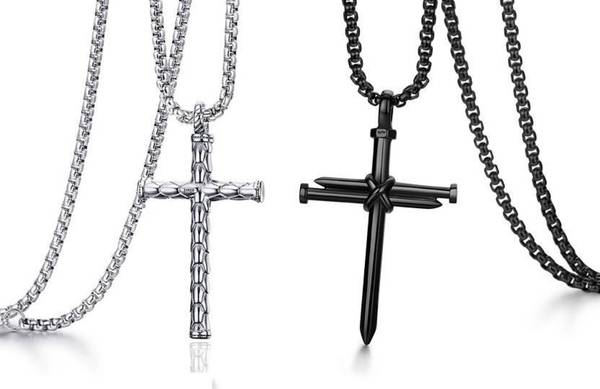 zebisco Silver Jesus Cross & Black Nail Cross Locket for Classic Mens Pendant Chain Silver Alloy, Stainless Steel Locket